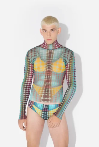 Re-Edition – modrý top s Mesh Print potiskem teček