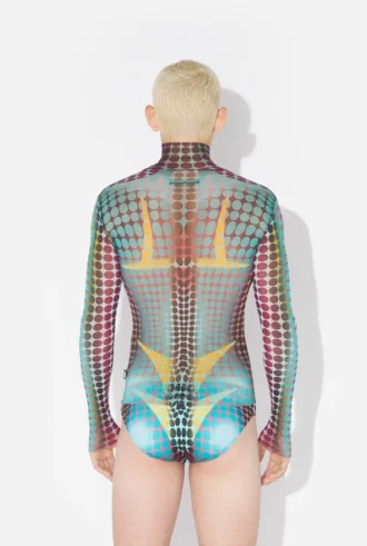 Re-Edition – modrý top s Mesh Print potiskem teček